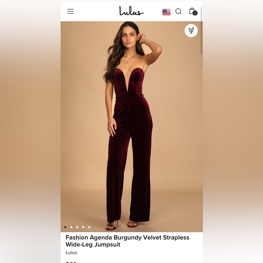 NWT Lulu's Fashion Agenda Burgundy Velvet Strapless Wide-Leg Jumpsuit size M